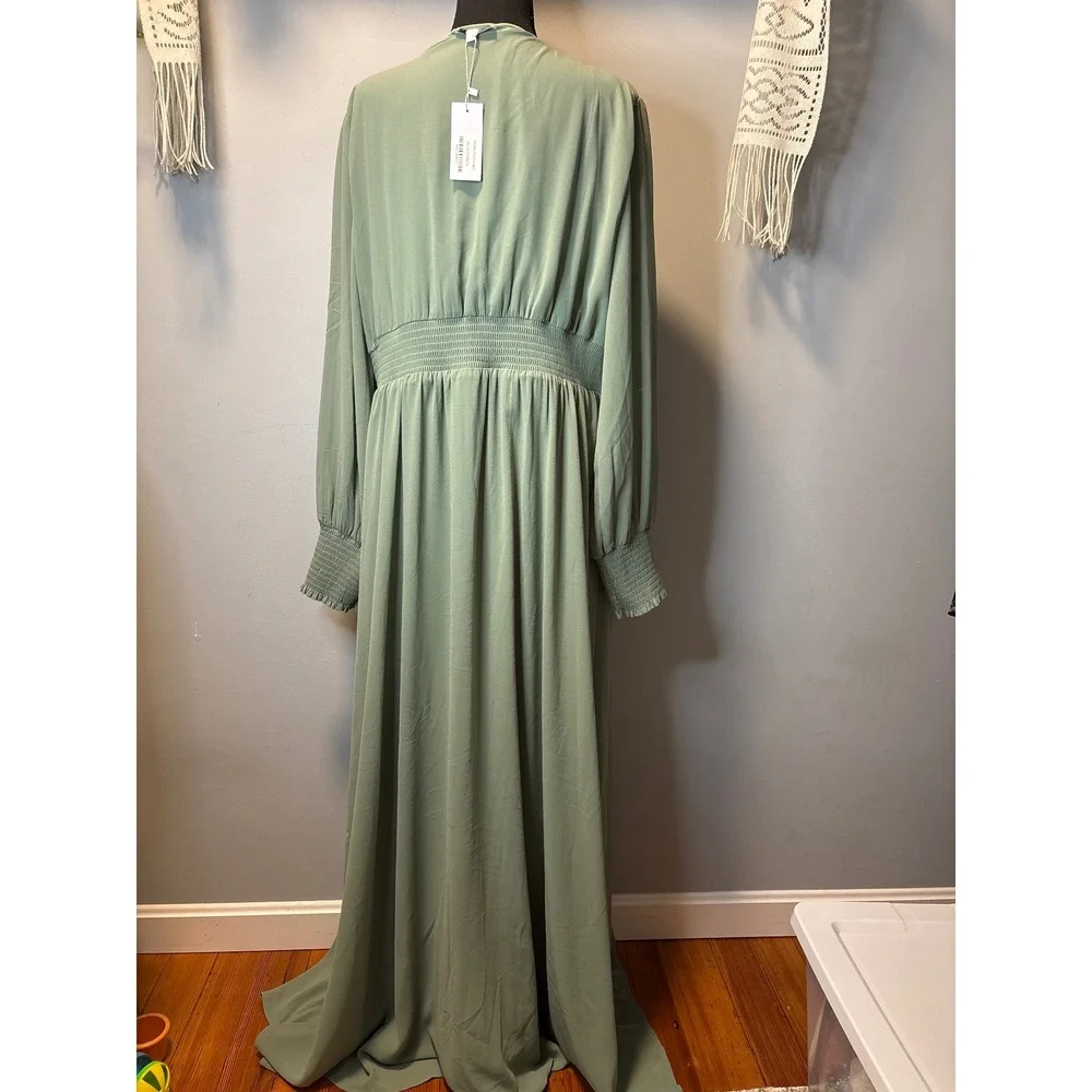 NWT Baltic Born Olivia Maxi Dress Eucalyptus Green V-Neck Smocked Waist 3XL - Picture 4 of 6